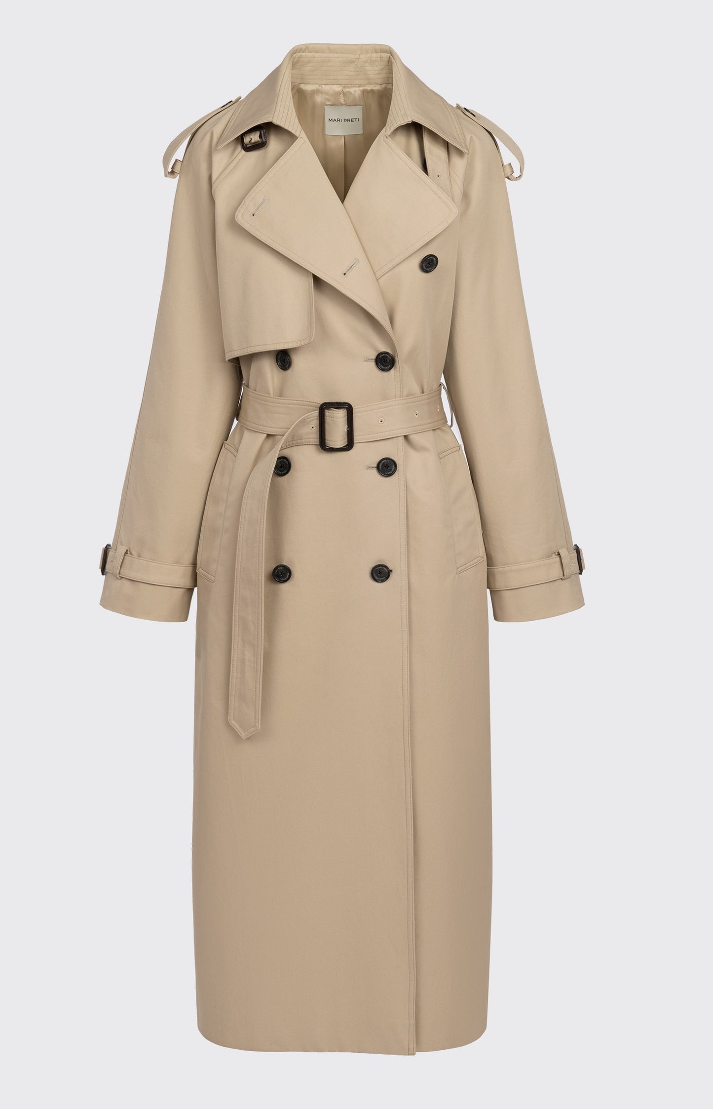 
                  
                    Chiara long cotton trench coat with belt
                  
                