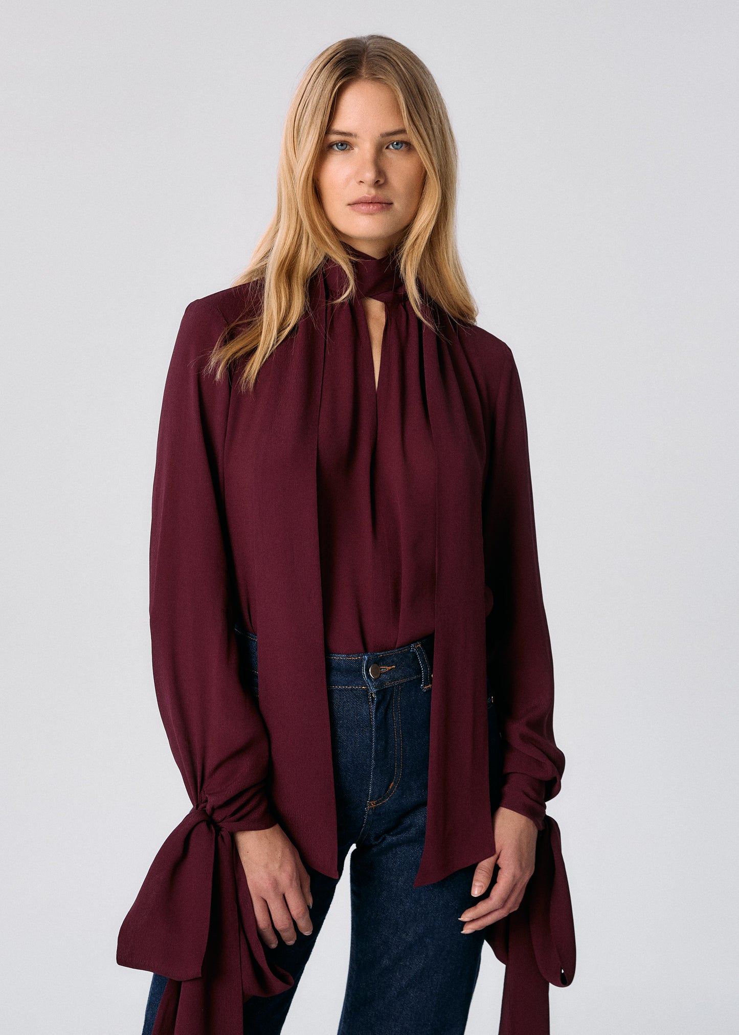 
                  
                    BURGUNDY LUNA BLOUSE WITH TIE-SCARF
                  
                