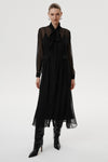 Nerissima Black Silk Midi Dress with Sash