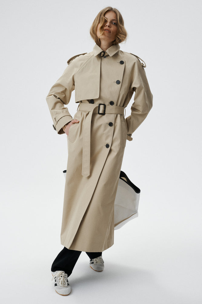 
                  
                    Chiara long cotton trench coat with belt
                  
                