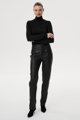 Black Arvella trousers in textured faux leather fabric
