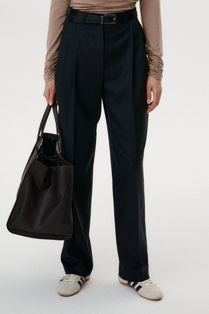 
                  
                    Black Cavalier Wool Wide Leg Trousers with Pleats
                  
                