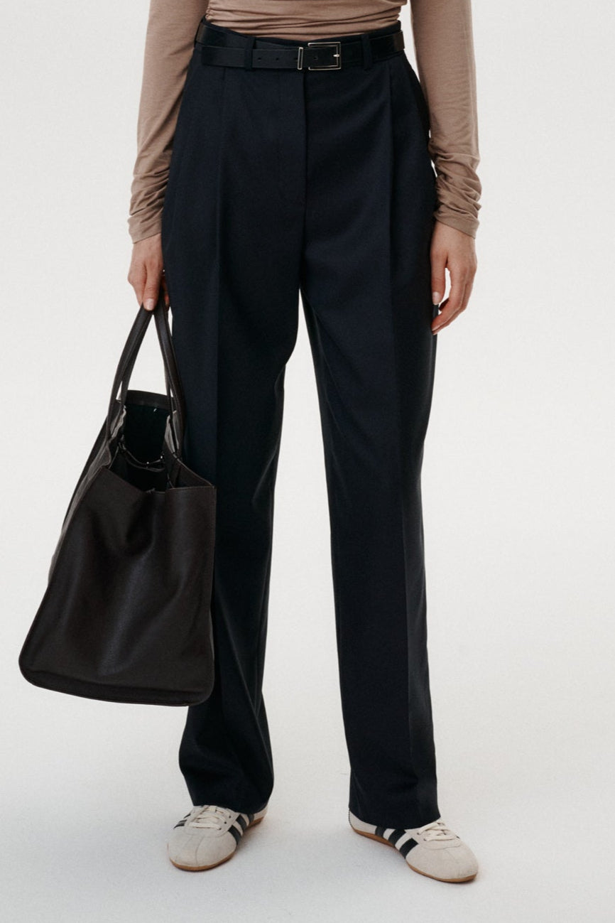 
                  
                    Black Cavalier Wool Wide Leg Trousers with Pleats
                  
                