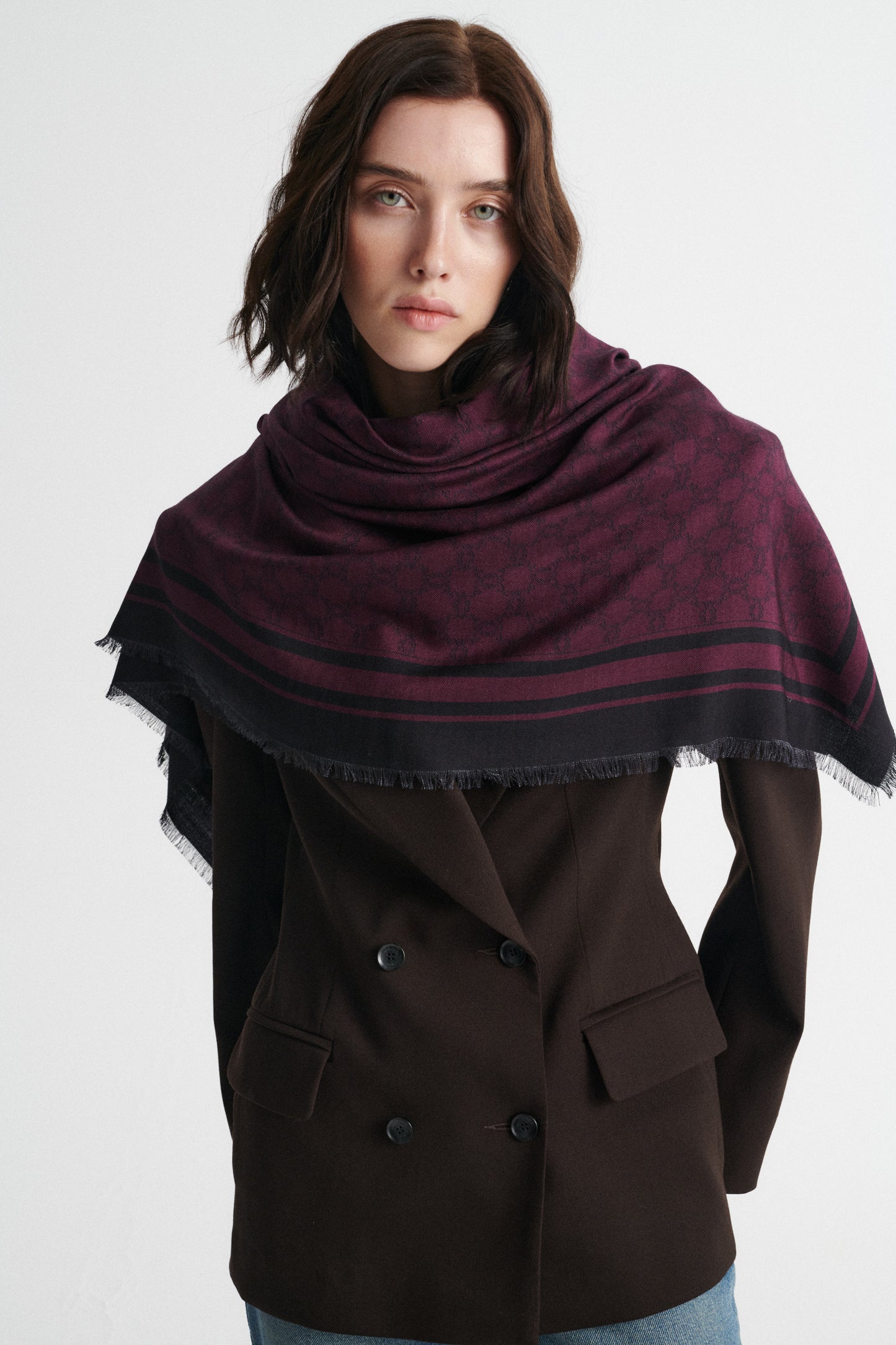 
                  
                    BURGUNDY WOOL-SILK MONOGRAM SCARF
                  
                
