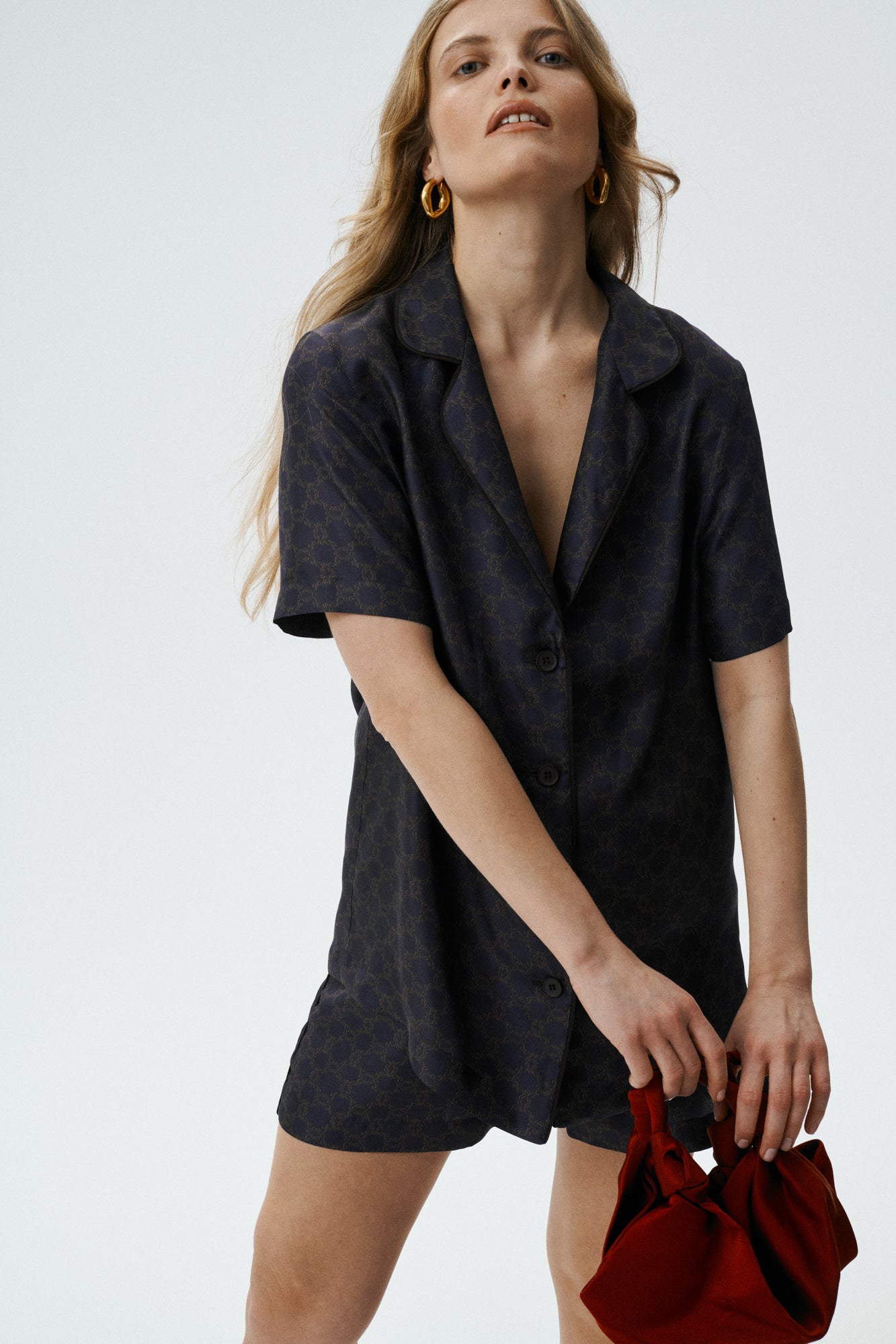 
                  
                    Brown silk blouse with short sleeves MONOGRAM-M
                  
                