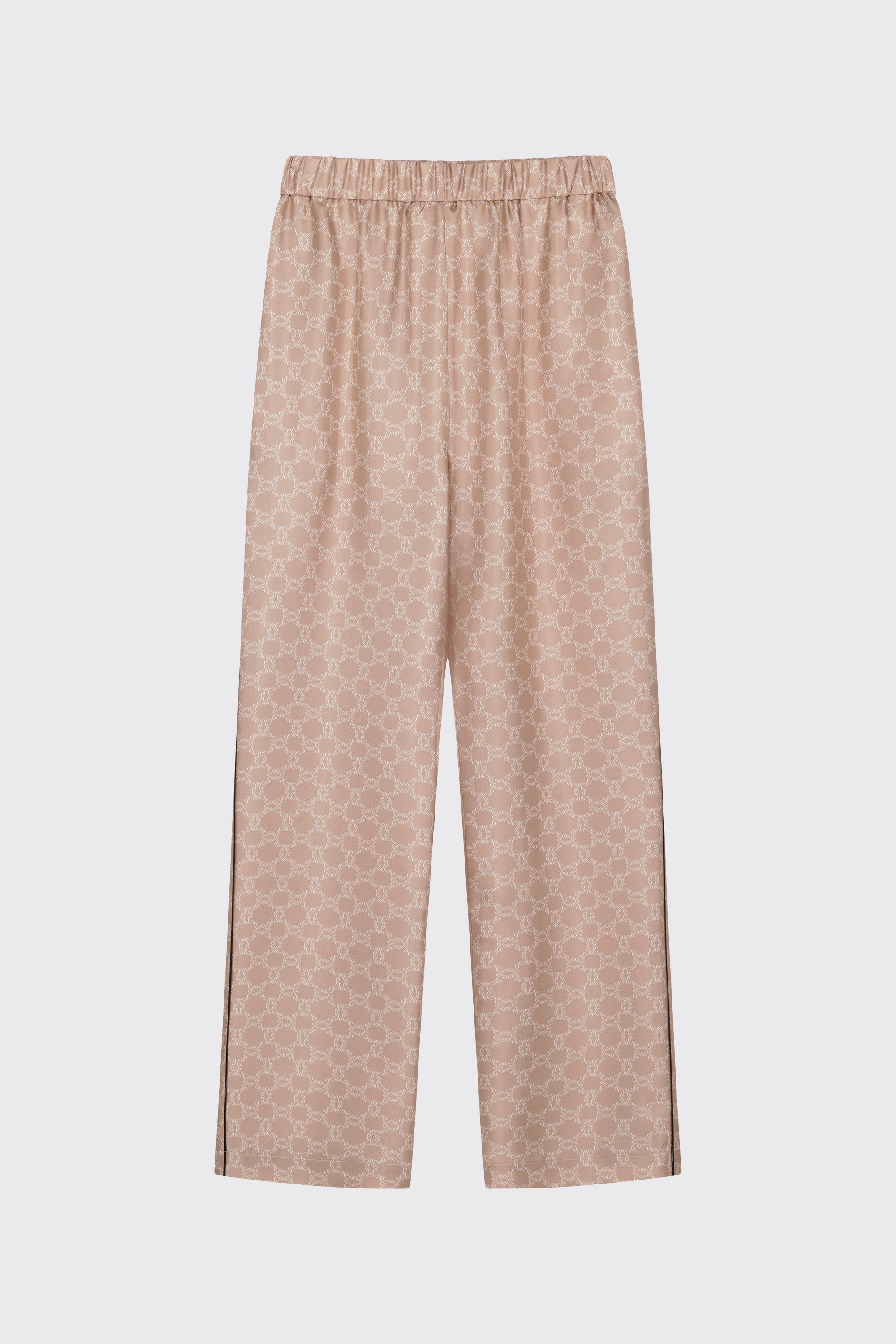 BEŻOWE JEDWABNE SPODNIE MONOGRAM M