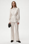 WHITE SILK TROUSERS WITH MONOGRAM M CUFFS