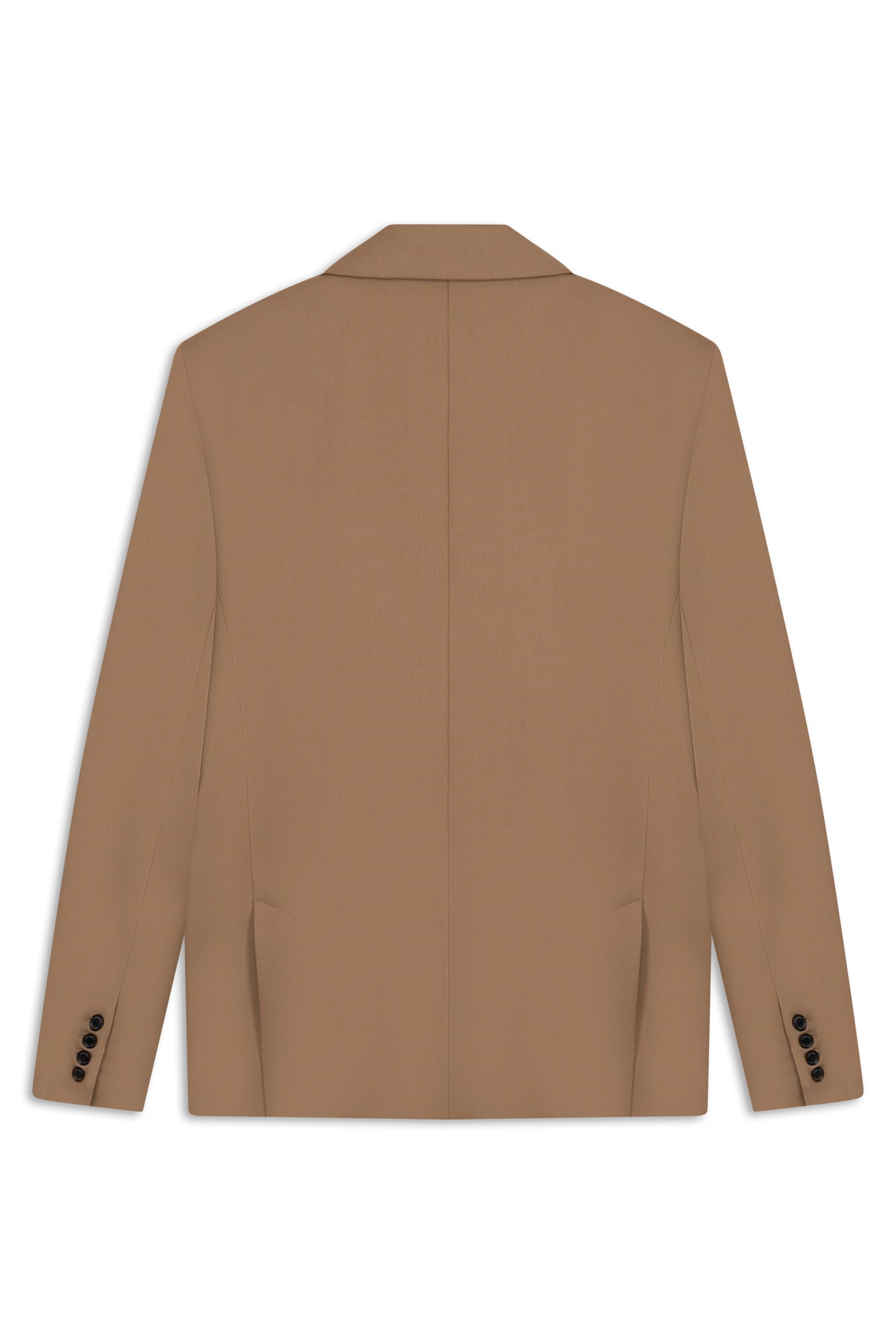 
                  
                    Camel wool double-breasted Sovana jacket with a wide collar and slightly oversized shoulders
                  
                