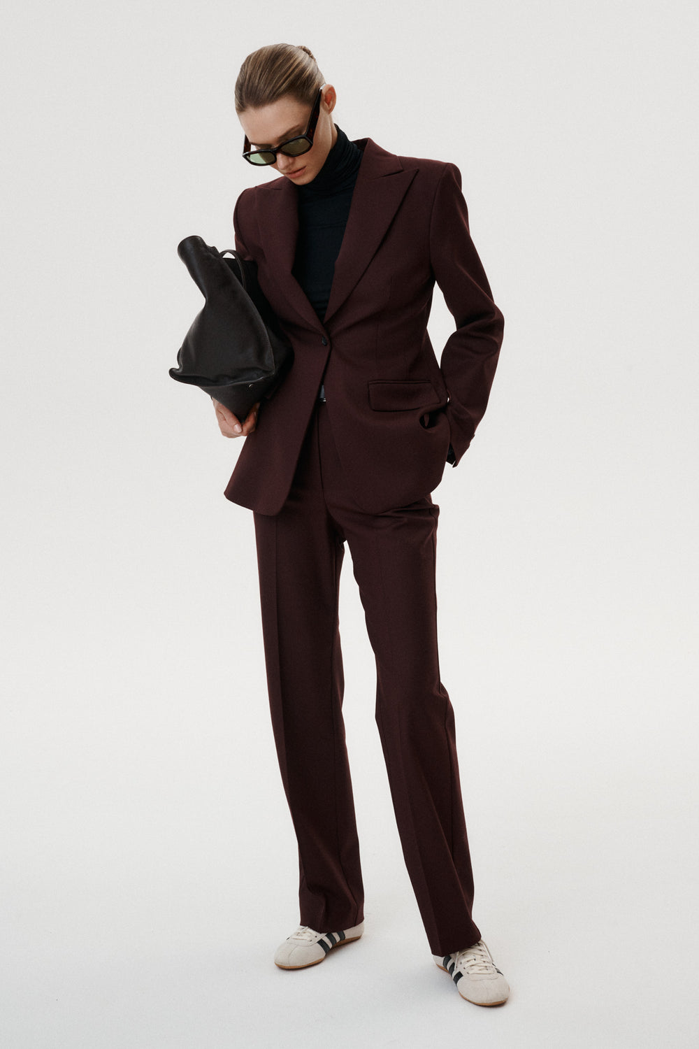 Serene Cherry Fitted Wool Trousers